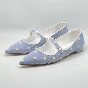 Manolo Blahnik Campari Blue Mary Jane Ballet Flats size 38.5